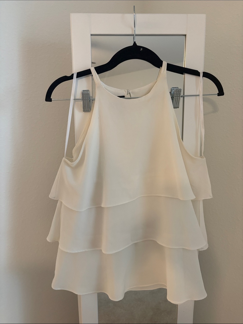 A. Byer Cream Tiered Ruffle Halter Camisole